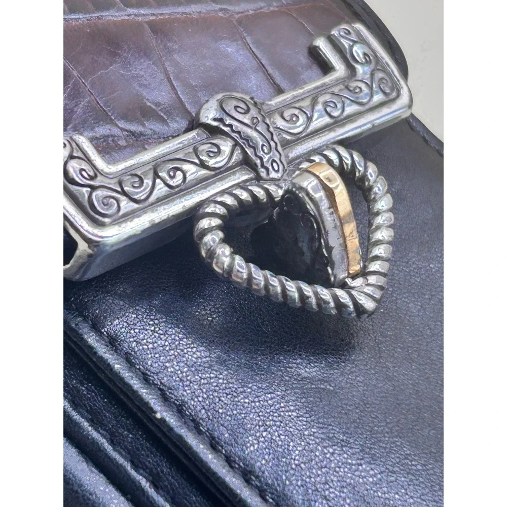 Brighton‎ Black Brown Croc Leather Crossbody Phone Bag Silver/Gold Heart - Picture 6 of 12
